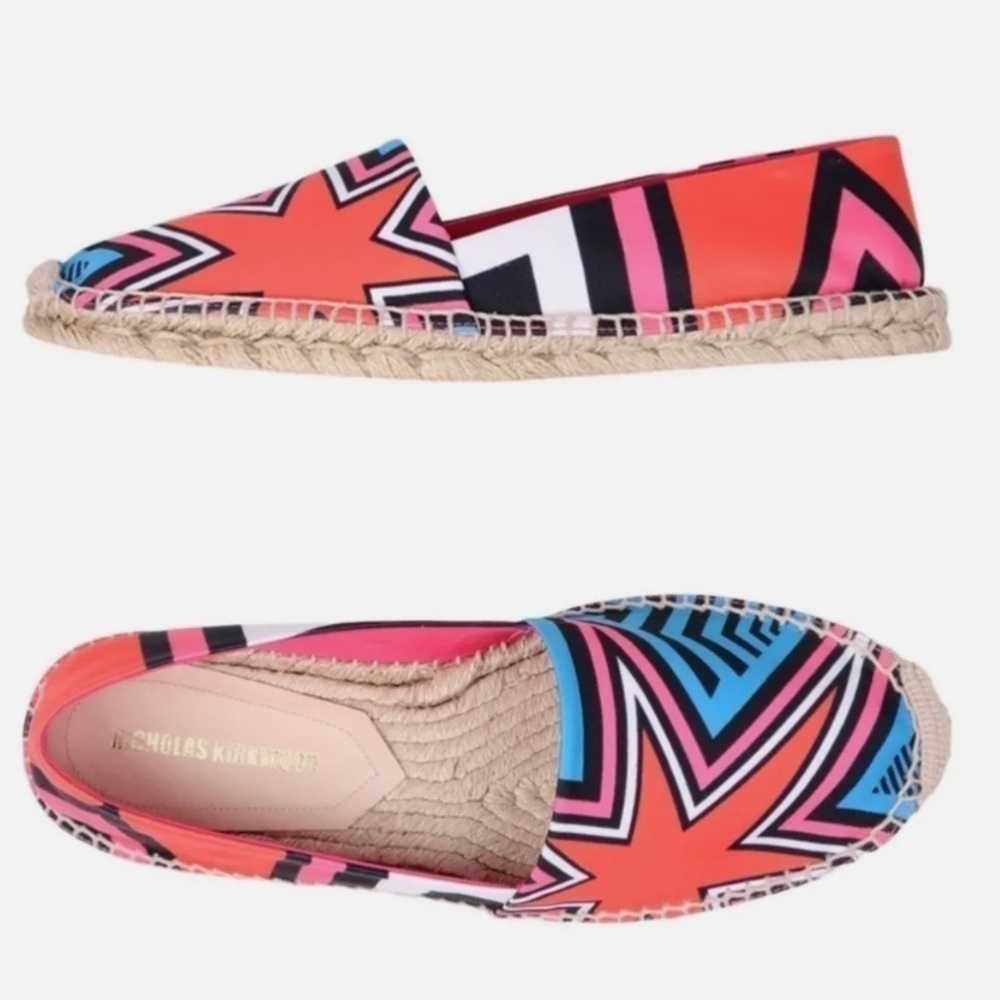 Nicholas Kirkwood Bright Satin Espadrilles Slip Ons Flats Size 38 US 7.5